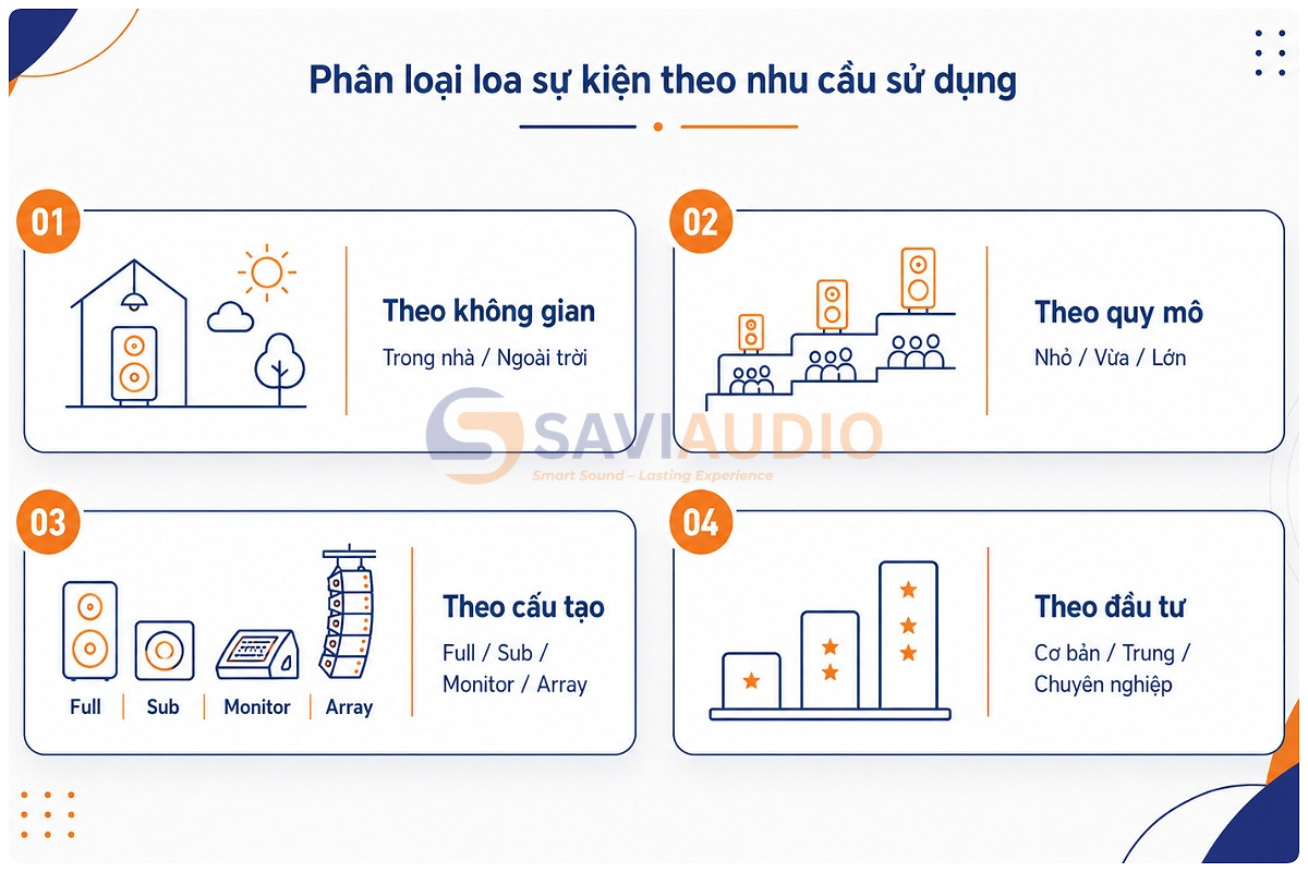 Phân loại loa sự kiện theo nhu cầu sử dụng