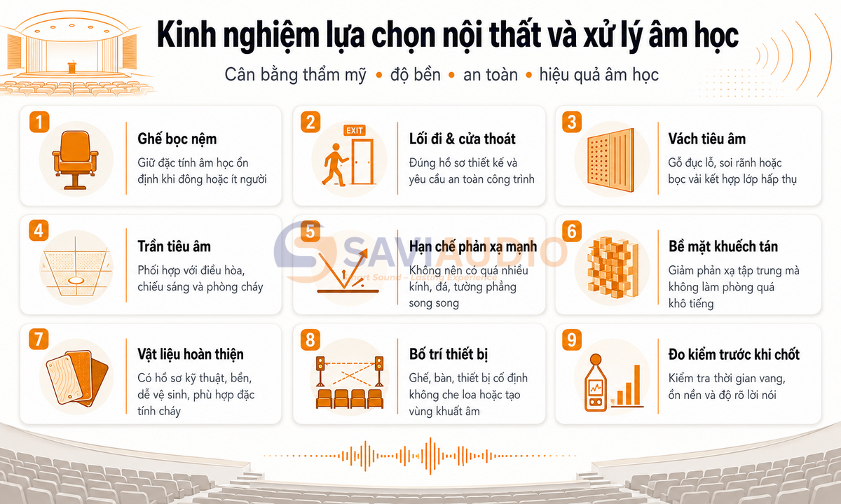 Kinh nghiệm lựa chọn nội thất và xử lý âm học