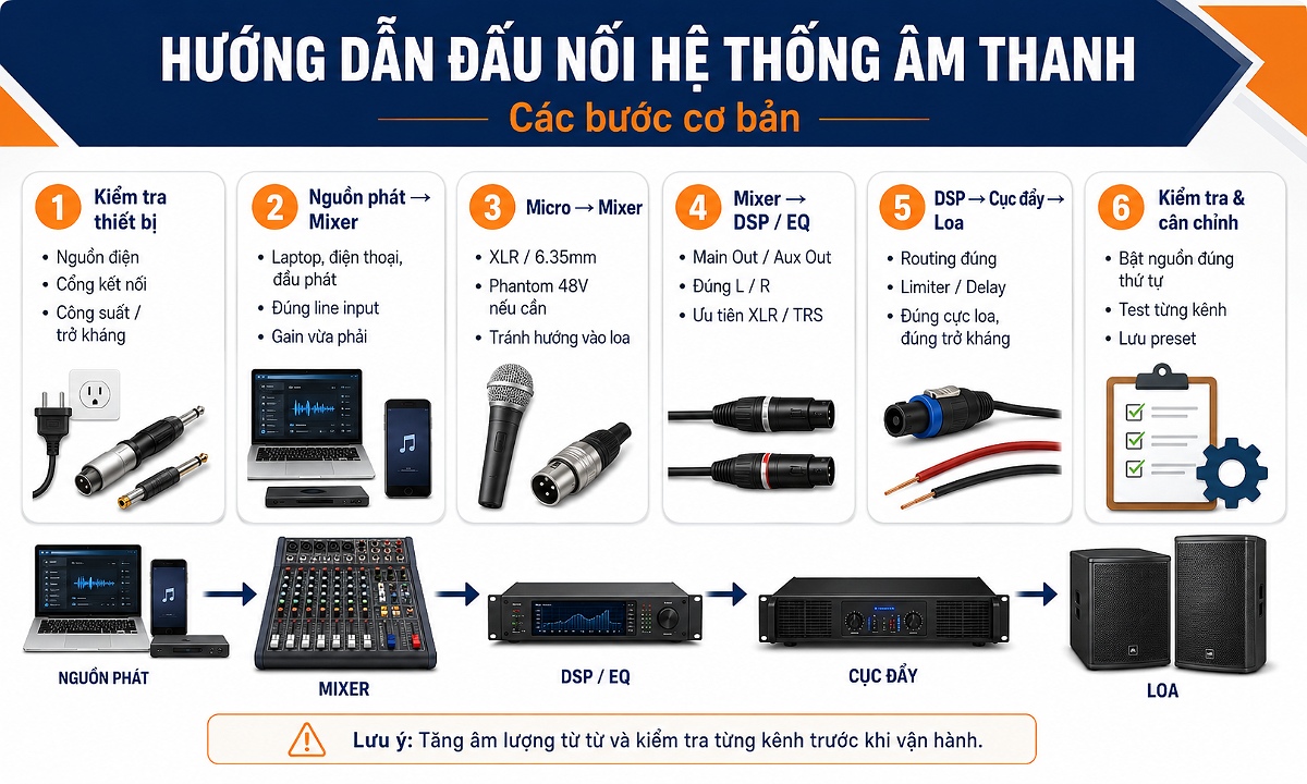Các bước đấu nối hệ thống âm thanh đúng kỹ thuật