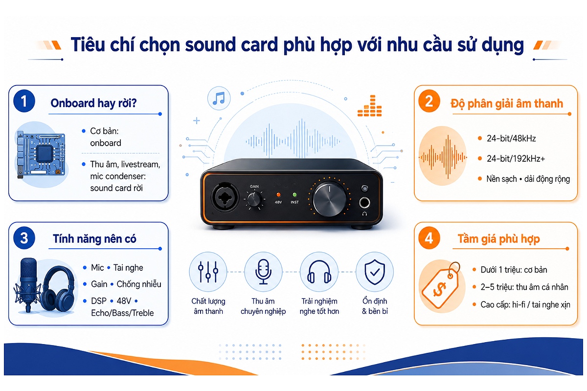 Tiêu chí chọn sound card phù hợp với nhu cầu sử dụng