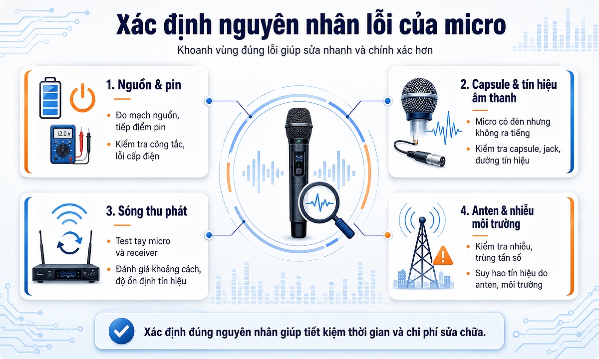 Xác định nguyên nhân lỗi micro không dây trước khi tiến hành sửa chữa