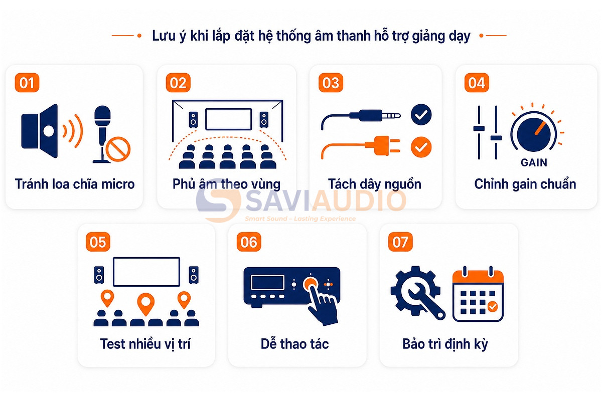 Lưu ý khi lắp đặt hệ thống âm thanh hỗ trợ giảng dạy