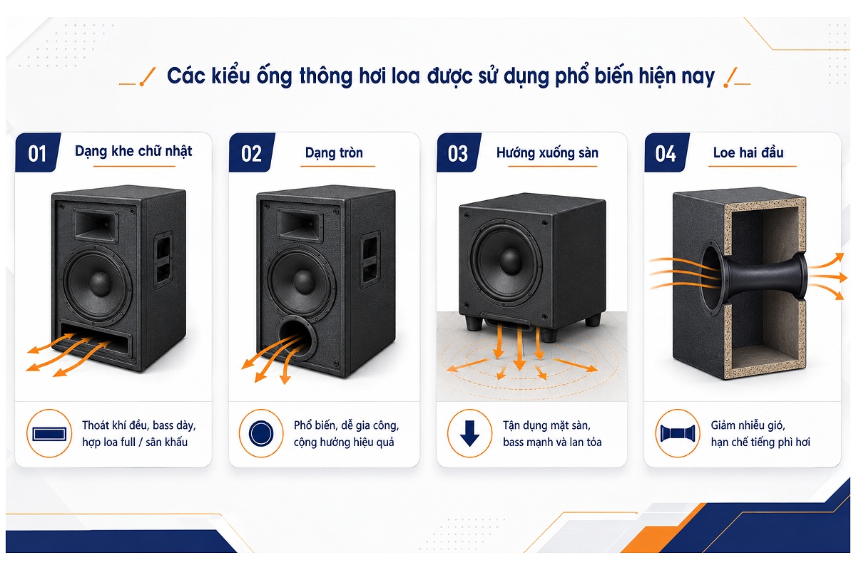 Các kiểu ống thông hơi loa được sử dụng phổ biến hiện nay