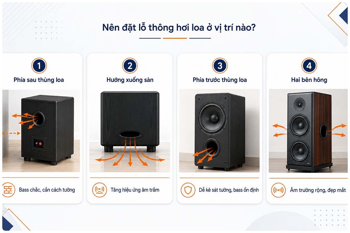 Nên đặt lỗ thông hơi loa ở vị trí nào