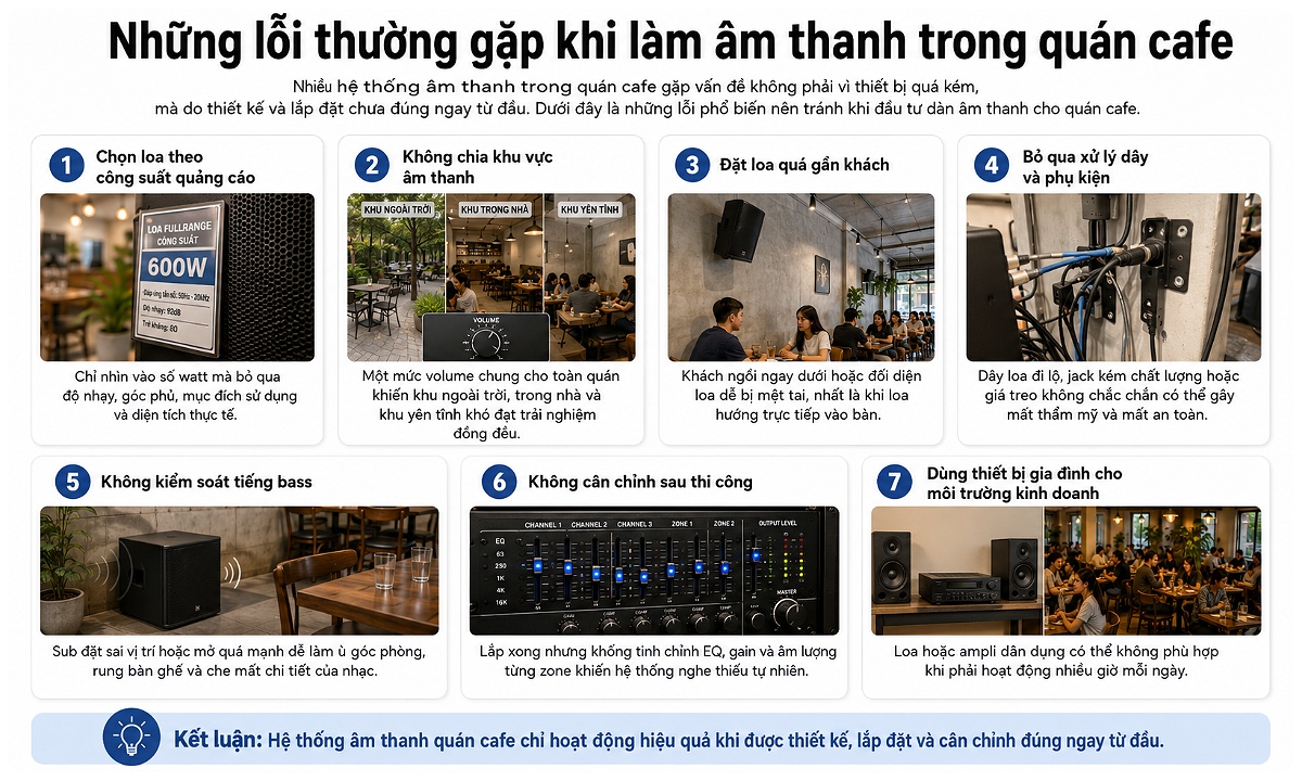 Những lỗi thường gặp khi làm âm thanh trong quán cafe