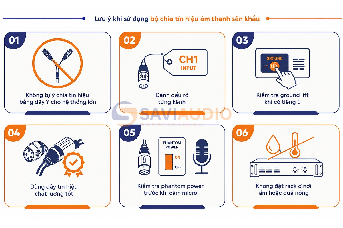 Lưu ý khi sử dụng bộ chia tín hiệu âm thanh sân khấu