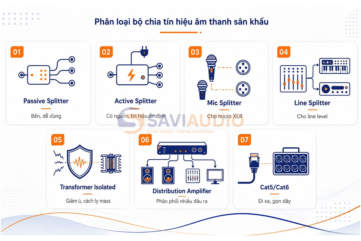 Phân loại bộ chia tín hiệu âm thanh sân khấu