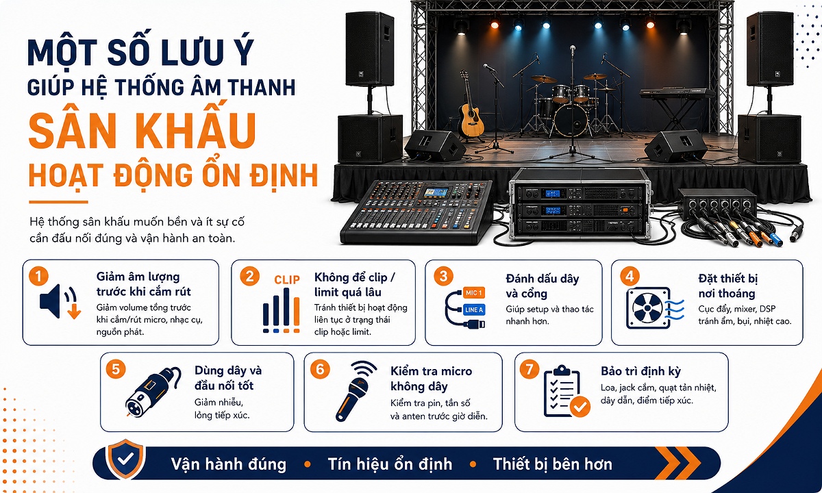 Một số lưu ý trong cách đấu nối dàn âm thanh sân khấu