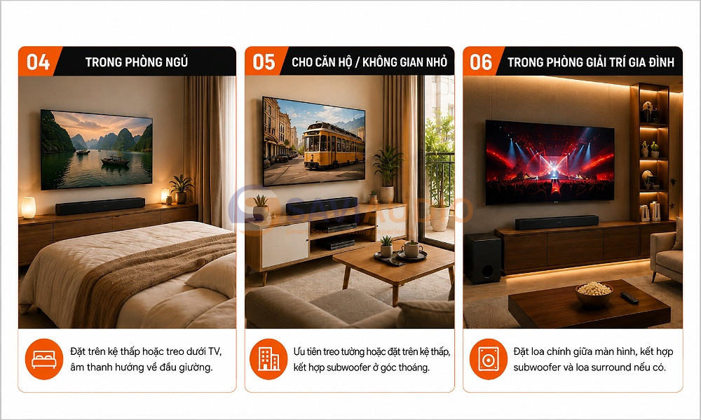 Một số vị trí nên lắp loa soundbar