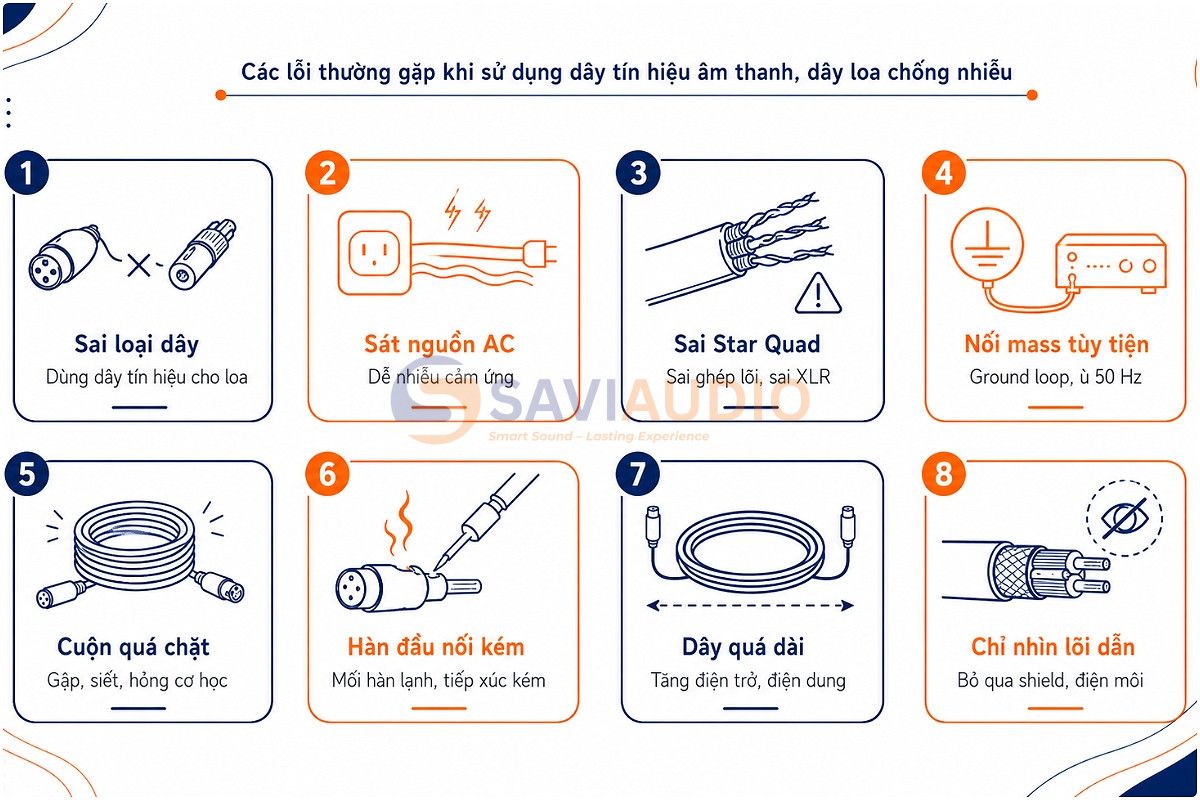 Các lỗi thường gặp khi sử dụng dây tín hiệu âm thanh, dây loa chống nhiễu