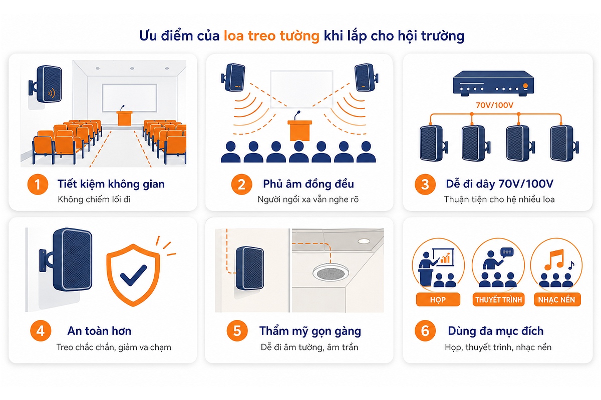 Ưu điểm của loa treo tường khi lắp cho hội trường