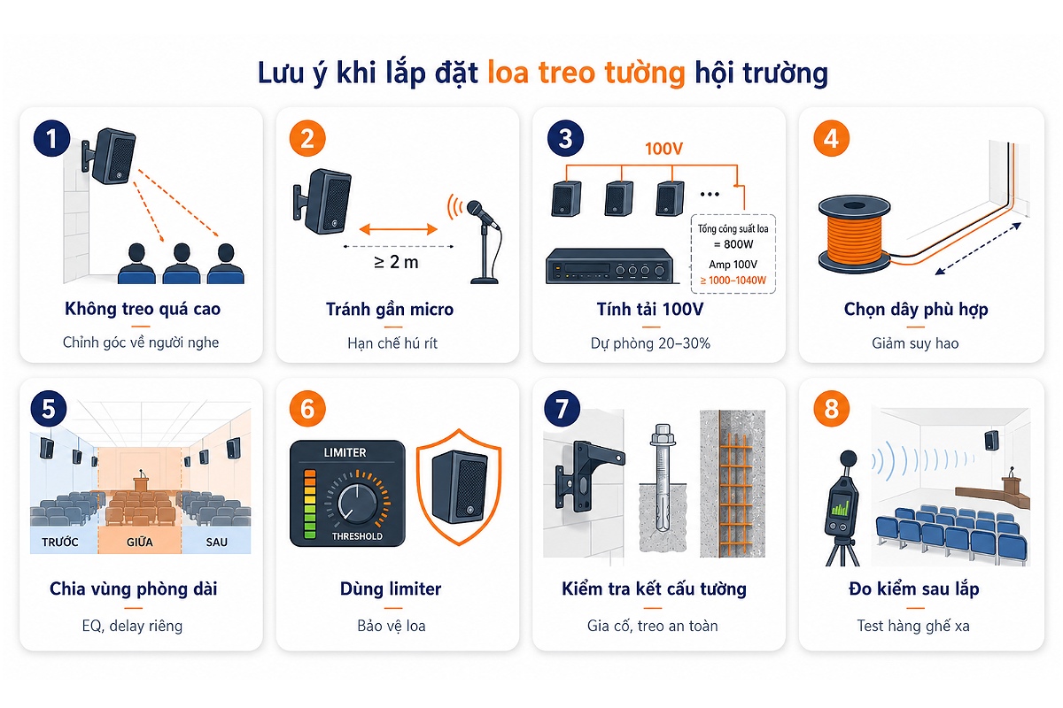 Lưu ý khi lắp đặt loa treo tường hội trường