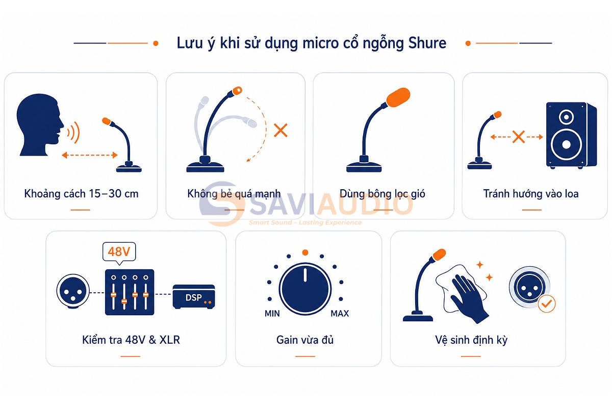 Lưu ý khi sử dụng micro cổ ngỗng Shure