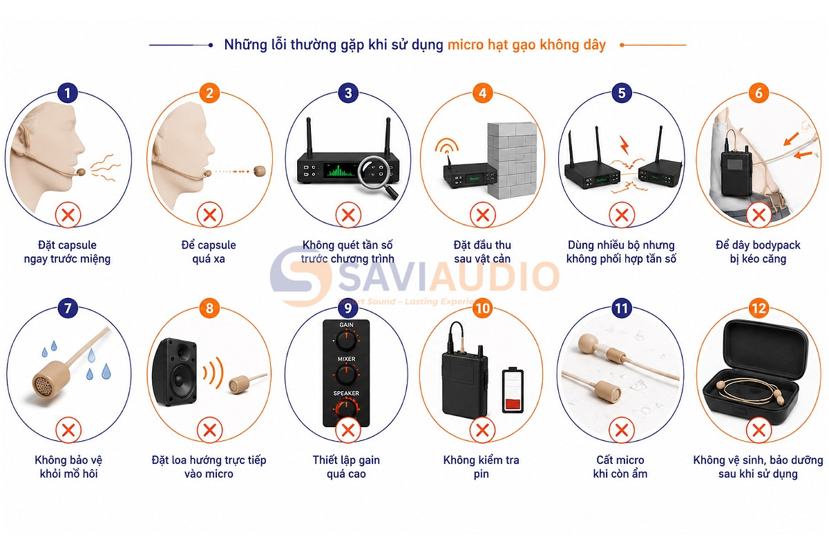 Những lỗi thường gặp khi sử dụng micro hạt gạo không dây