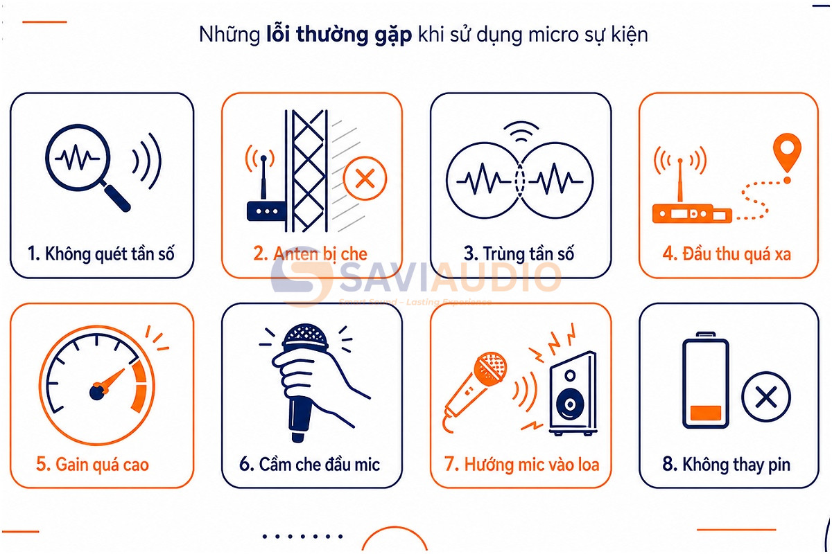 Những lỗi thường gặp khi sử dụng micro sự kiện