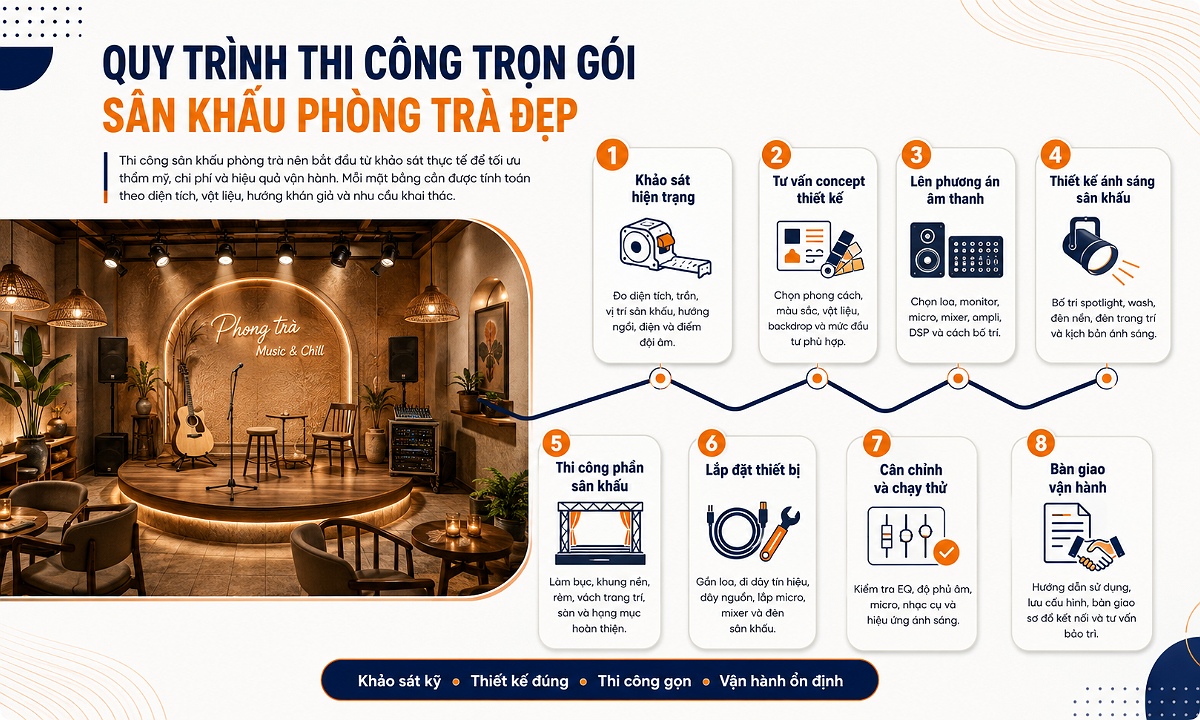 Các bước thi công sân khấu phòng trà đẹp chuyên nghiệp