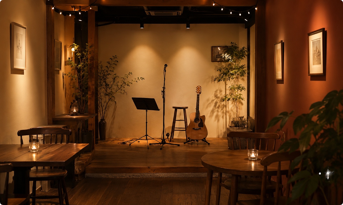 Thiết kế sân khấu phòng trà đẹp theo phong cách Acoustic tối giản