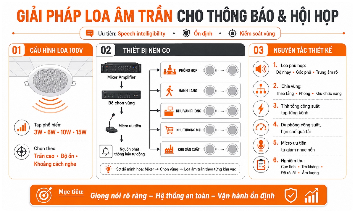 Giải pháp loa âm trần cho thông báo và hội họp