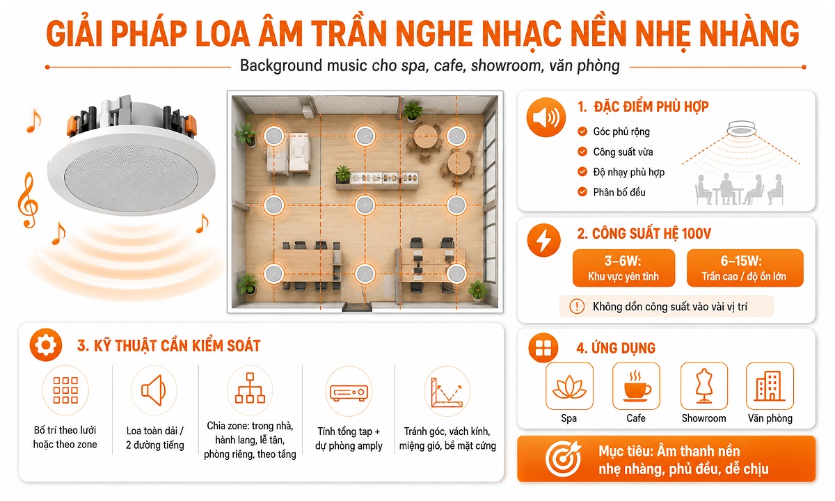 Giải pháp loa âm trần nghe nhạc nền nhẹ nhàng