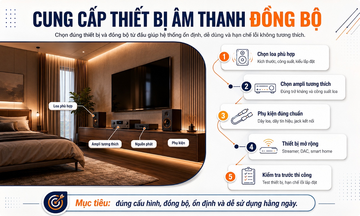 Cung cấp thiết bị cho thiết kế âm thanh cho phòng ngủ đồng bộ