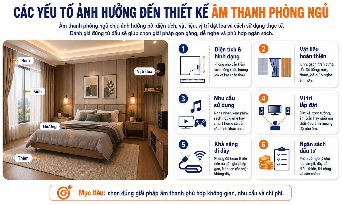 Các yếu tố ảnh hưởng đến thiết kế âm thanh cho phòng ngủ